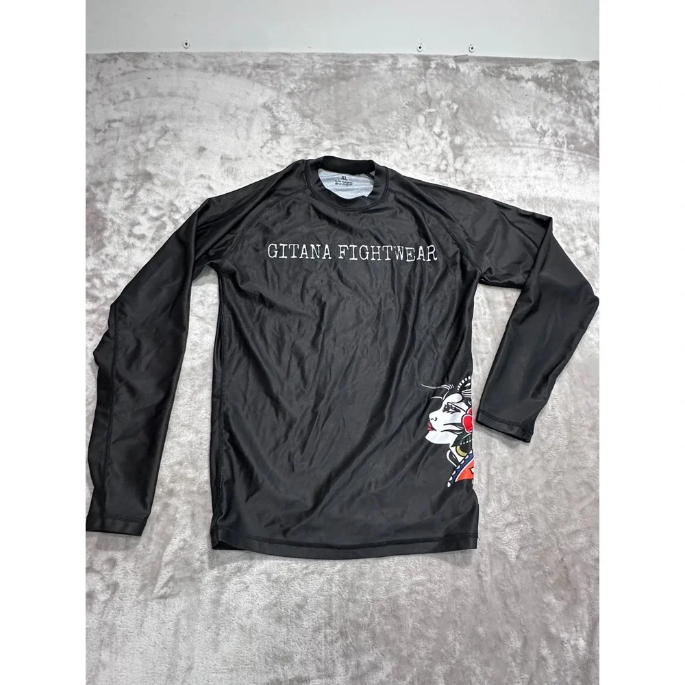 BJJ Rash Guard Men Size XL Black Long Sleeve Premium Jiu Jitsu Gitana Fightwear